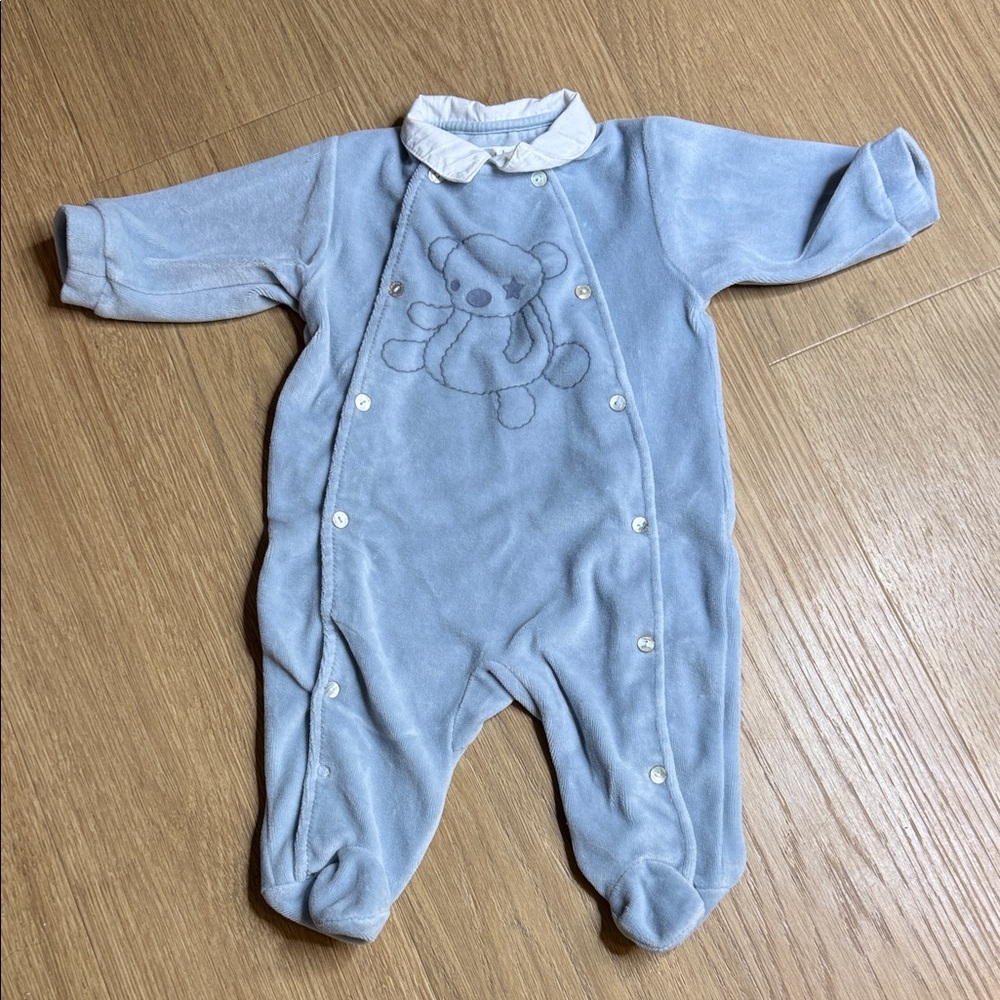 Bout'Chou Blue Teddy Bear Kids One Piece Size 1 Month